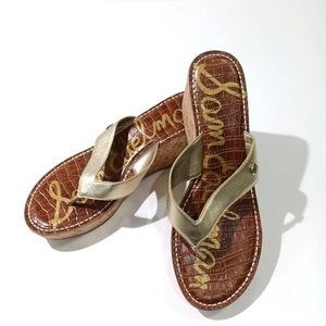 Sam Edelman Romy Wedge Thong wedge Sandals,Metallic Gold